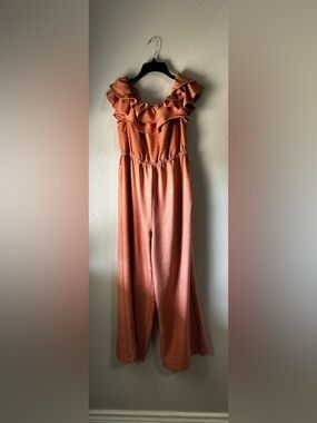 Zoey & Leelo Ruffle-Neck Terracotta Wide-Leg Jumpsuit Summer Vacation TC0396